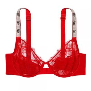 New! Victorias Secret the fabulous lace unlined Demi red bra 20096